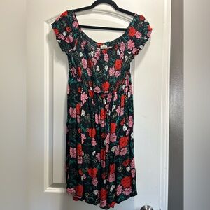 Medium Pimke Red & Pink Shirt Sleeve Peasant Mini Dress